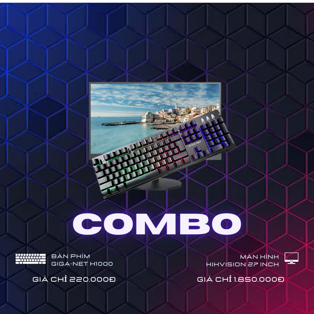 COMBO GIÁ SỐC MÀN HÌNH HIKVISION 27 INCH + BÀN PHÍM GIẢ CƠ GIGA-NET K1000